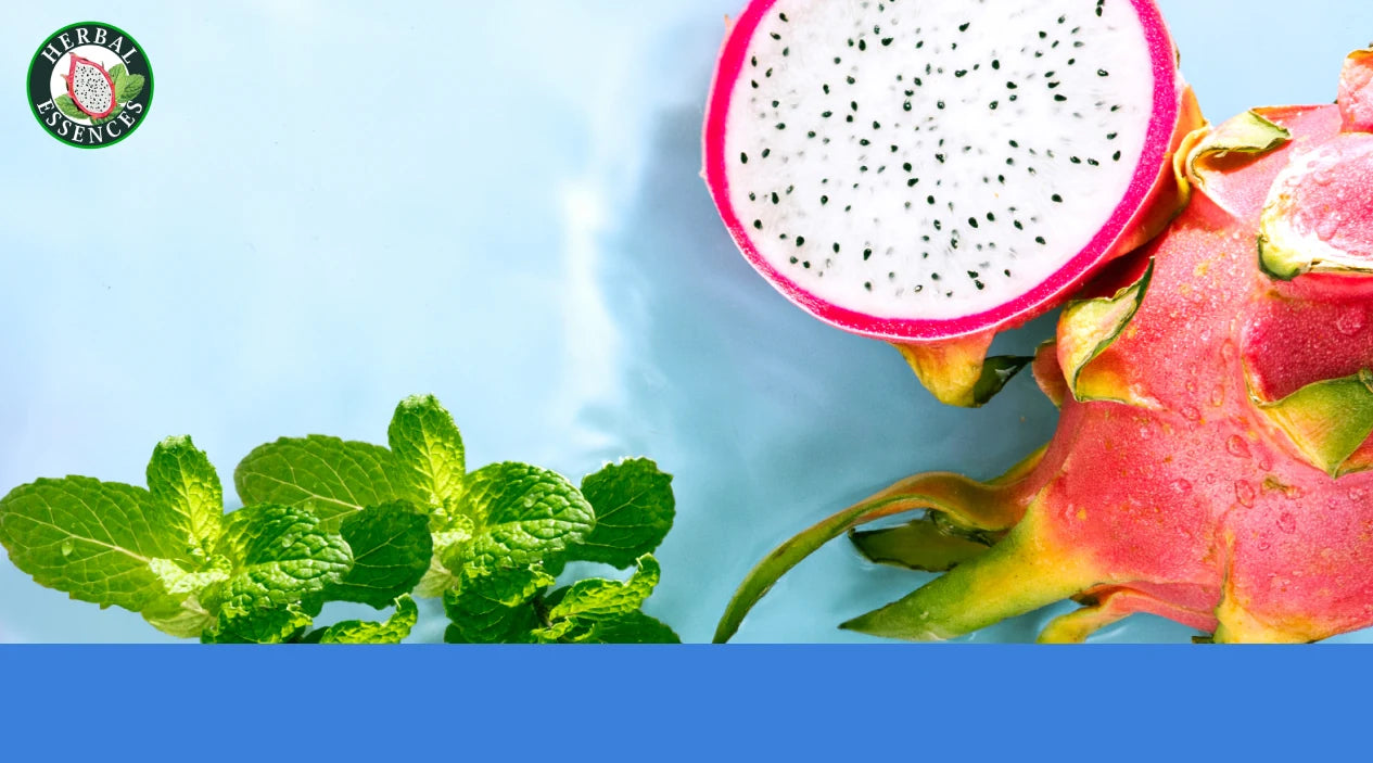 Banner Shampoo Herbal Essences Pitahaya y Menta con pitahayas cortadas y texto Con Notas de Pitahaya aroma por 24 horas